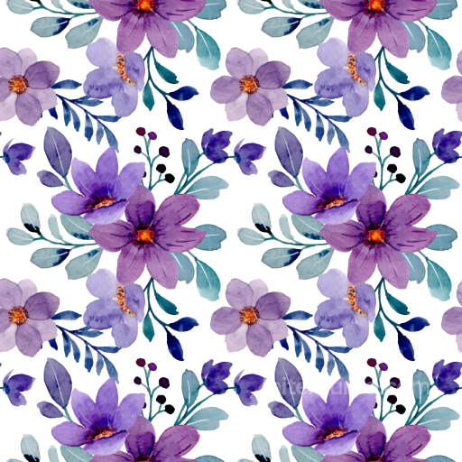 Purple Flower Watercolor Floral Pattern Seamless Texture seamless Purple Flower PBR texture