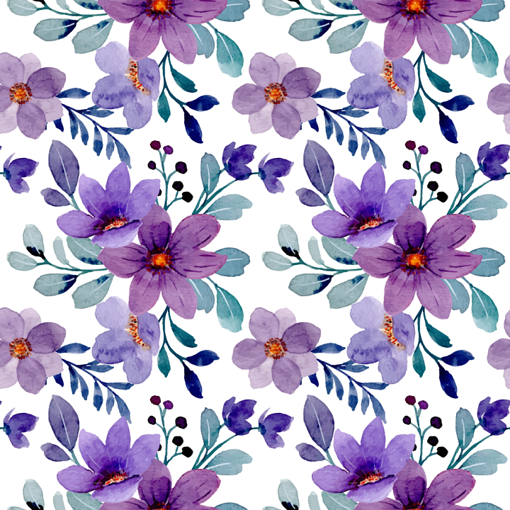 Purple Flower Watercolor Floral Pattern seamless PBR texture preview