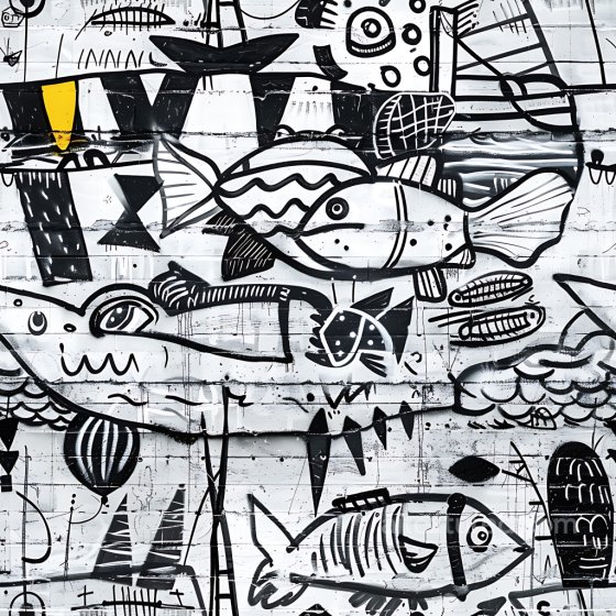 Black & White Fish Graffiti on Urban Wall Seamless Texture Graffiti texture preview