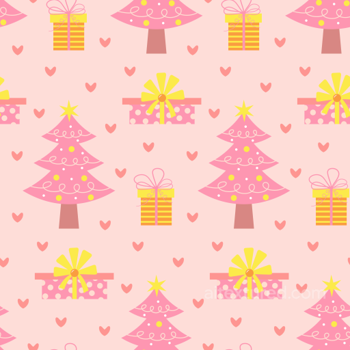Of Pastel Pink Christmas Trees And Presents On Light Pink Background seamless All Christmas Digital paper PBR texture