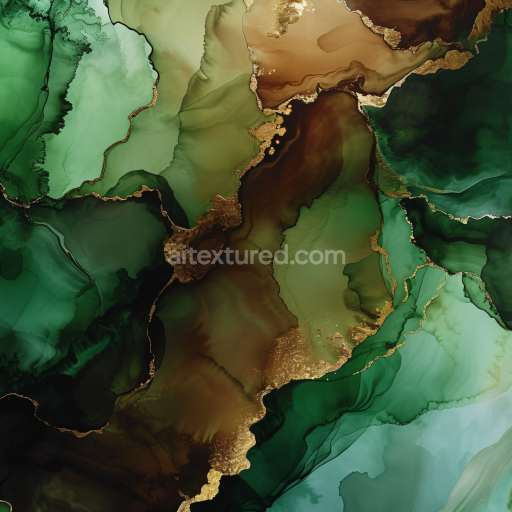 Seamless 3D Alcohol Ink PBR Texture Featuring Emerald Greens and Gold Veining