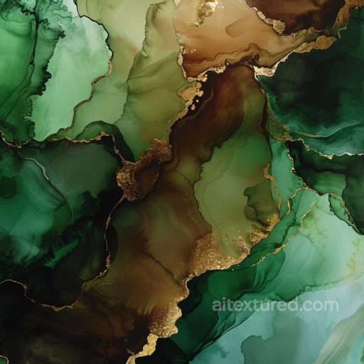 Alcohol Ink PBR Texture Featuring Emerald Greens and Gold Veining seamless Alcohol ink PBR texture
