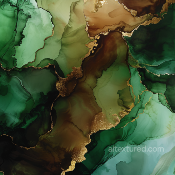 Alcohol Ink PBR Texture Featuring Emerald Greens and Gold Veining Alcohol ink texture preview