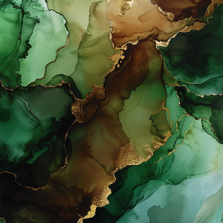 Alcohol Ink Featuring Emerald Greens and Gold Veining seamless PBR texture preview