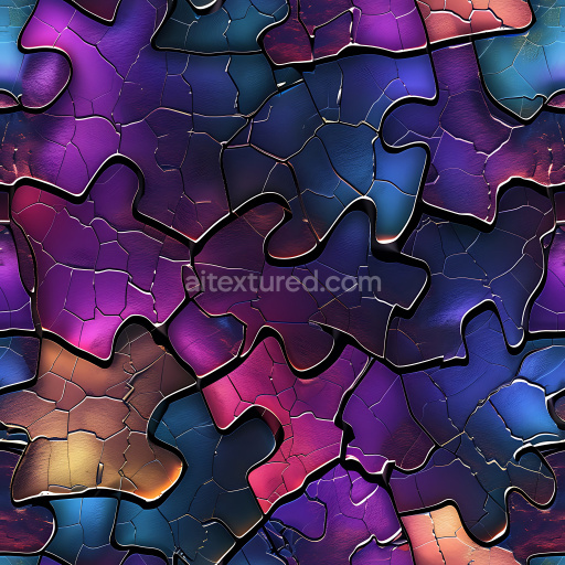 Seamless 3D Cracked Paint PBR Texture with Vibrant Multicolor Puzzle Fractures