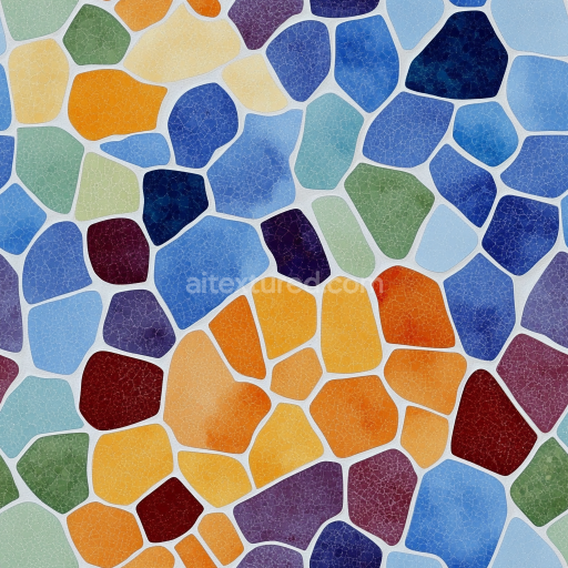 Seamless 3D Mosaic PBR Texture of Cracked Multi-Color Ceramic Tiles with Irregular Shapes texture preview