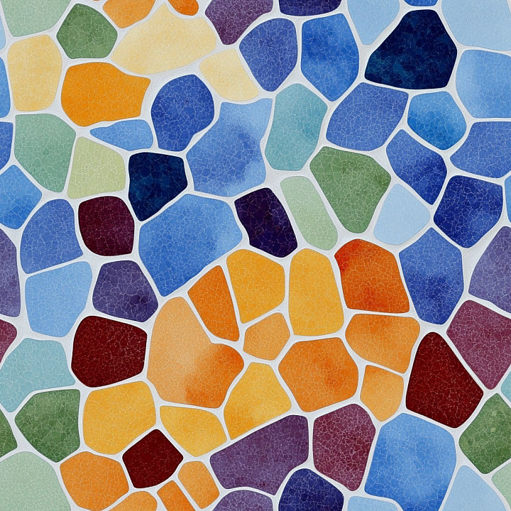 Mosaic of Cracked Multi-Color Ceramic Tiles with Irregular Shapes seamless PBR texture preview