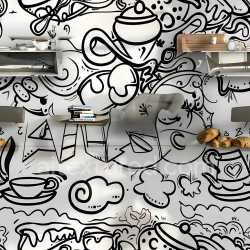 seamless Seamless 3D PBR texture with bold black and white graffiti doodle patterns texture 8k free download PBR