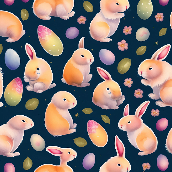 All Easter Digital paper of Adorable Orange Bunny and Easter Eggs Patte… seamless PBR texture preview