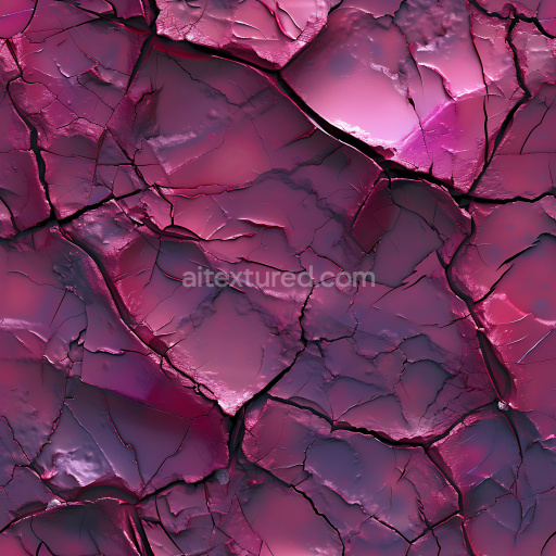 Seamless 3D cracked and hole dry clay PBR texture with vivid purple tones