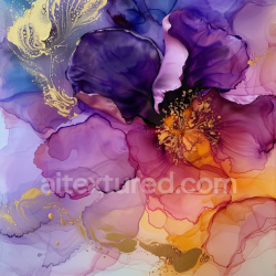 seamless Seamless 3D Alcohol Ink PBR Texture with Purple, Gold & Orange Fluid Petals texture 8k free download PBR