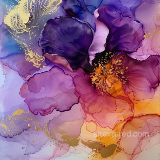 Alcohol Ink PBR Texture with Purple, Gold & Orange Fluid Petals texture preview
