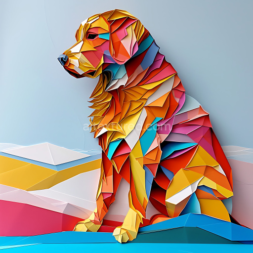 Seamless 3D PBR Texture of Curly Coated Retriever Origami Style in Vibrant Colors