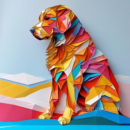 Animal - Seamless 3D PBR Texture of Curly Coated Retriever Origami Style in Vibrant Colors texture preview