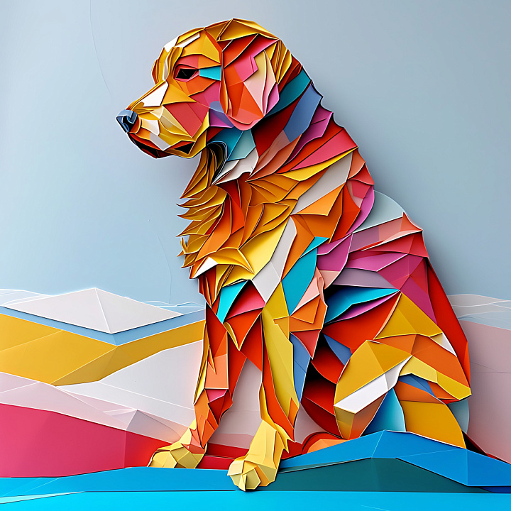 Animal of Curly Coated Retriever Origami Style in Vibrant Colors seamless PBR texture preview