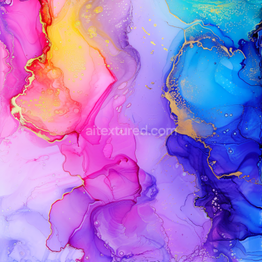 Seamless 3D Alcohol Ink PBR Texture Featuring Pink, Purple, and Gold Fluid Waves