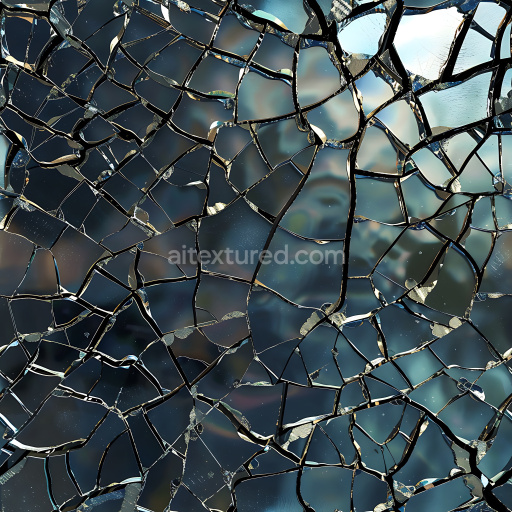 Seamless 3D shattered glass PBR texture with intricate cracks and reflections