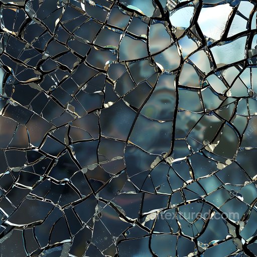shattered glass PBR texture with intricate cracks and reflections seamless Cracked & Holes PBR texture