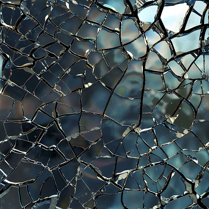 Shattered Glass With Intricate Cracks And Reflections seamless PBR texture preview