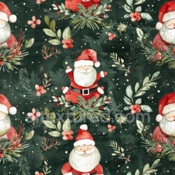 seamless Seamless 3D PBR Watercolor Christmas Fabric Texture with Santa and Holiday Foliage texture 8k free download PBR