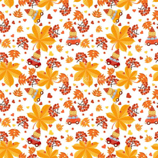 Seamless 3D PBR Texture Featuring Yellow-Orange Autumn Leaves with Cars and Berries