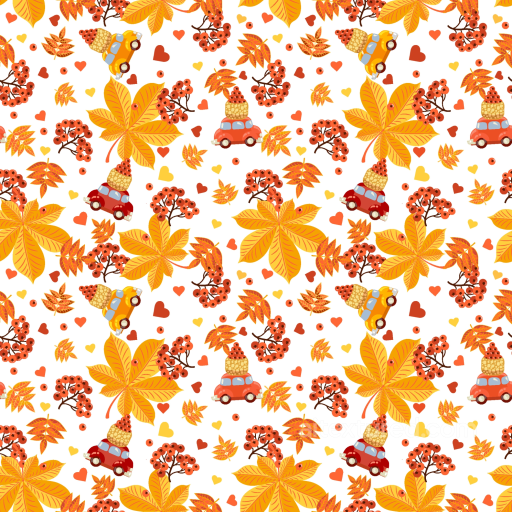 Featuring Yellow-Orange Autumn Leaves with Cars and Berries seamless Autumn Leaves PBR texture