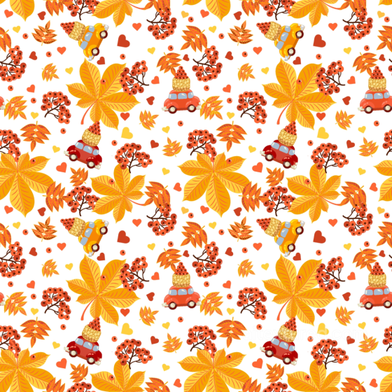 Featuring Yellow-Orange Autumn Leaves with Cars and Berries Autumn Leaves texture preview