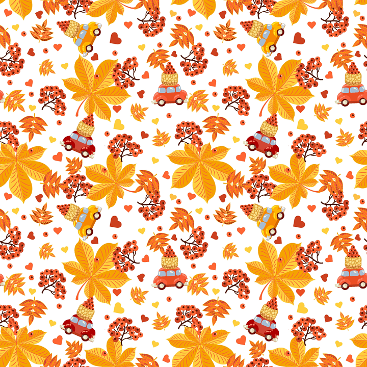 Featuring Yellow-Orange Autumn Leaves with Cars and Berries seamless PBR texture preview