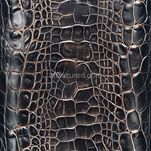 Seamless 3D Black Crocodile Grain Leather PBR Texture with Glossy Finish