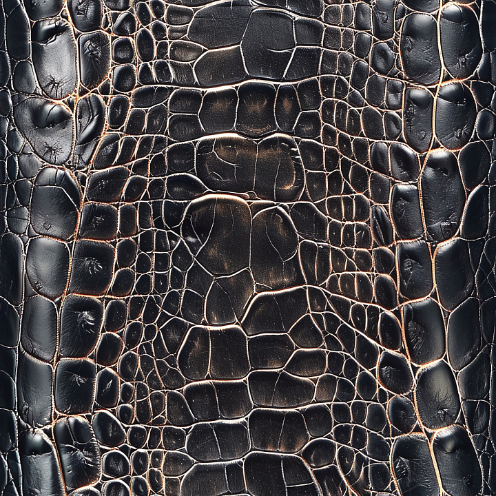 Black Crocodile Grain Leather with Glossy Finish seamless PBR texture preview