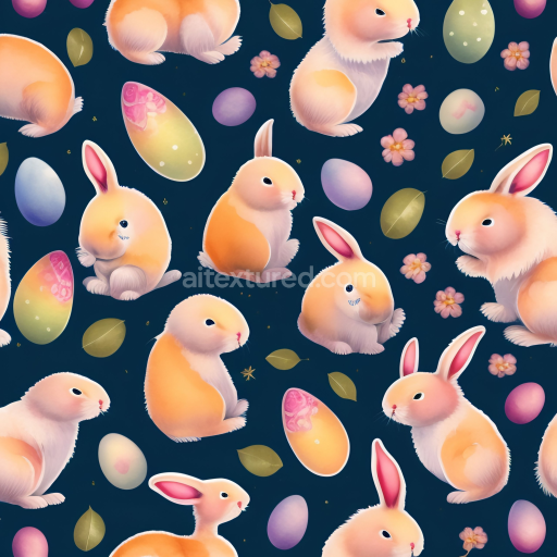 Seamless 3D PBR Texture Featuring Adorable Orange White Bunnies and Colorful Easter Eggs