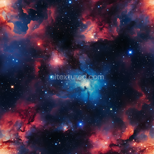 Seamless 3D Space PBR Texture Featuring Vivid Nebula Clouds and Starfield Glow