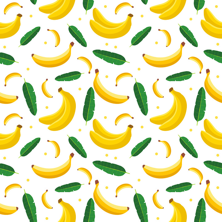 Pattern Featuring Stylized Yellow Bananas and Tropical Green Leaves seamless PBR texture preview