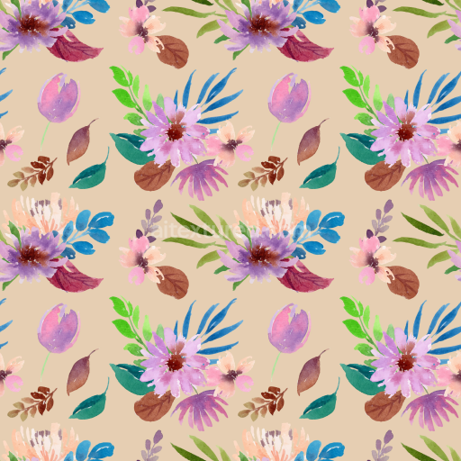 Seamless 3D PBR Texture with Soft Watercolor Floral Pattern on Beige Background