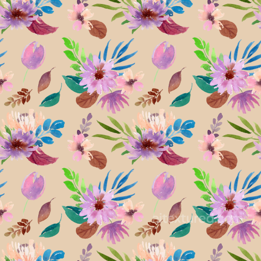 with Soft Watercolor Floral Pattern on Beige Background seamless Floral  PBR texture