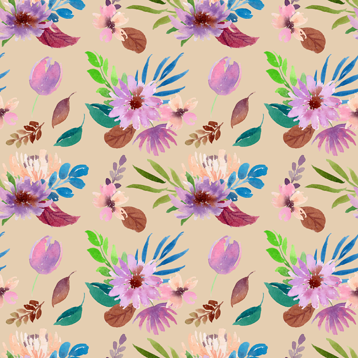 with Soft Watercolor Floral Pattern on Beige Background seamless PBR texture preview