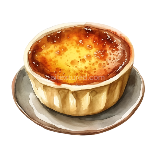 Watercolor Crème Brûlée Breakfast Dessert with Caramelized Sugar