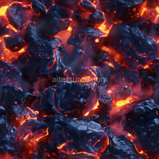 Seamless 3D PBR Texture of Glossy Charred Rock with Fiery Lava Highlights