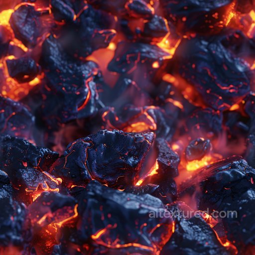 Seamless 3D PBR Texture of Glossy Charred Rock with Fiery Lava Highlights texture preview