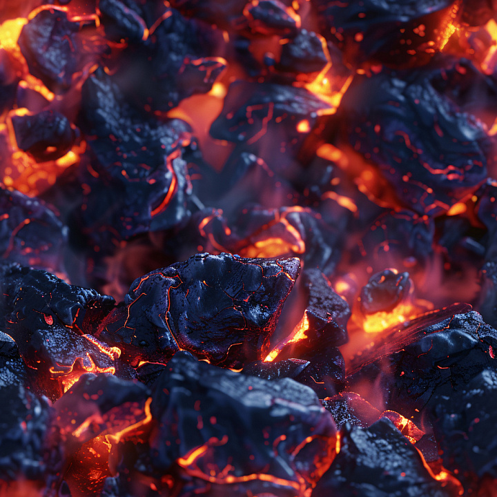 Glossy Charred Rock with Fiery Lava Highlights seamless PBR texture preview