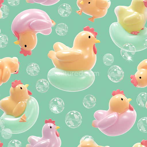 Seamless 3D Inflated Rubber Chicken Float PBR Texture with Shiny Pastel Colors