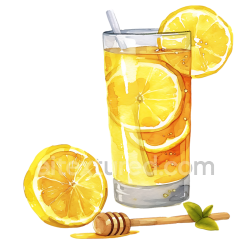 seamless Bright Lemon and Honey Water Glass Breakfast Illustration texture 8k free download PBR