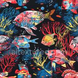 seamless Seamless 3D PBR Graffiti Texture Featuring Vibrant Fish and Coral Patterns texture 8k free download PBR