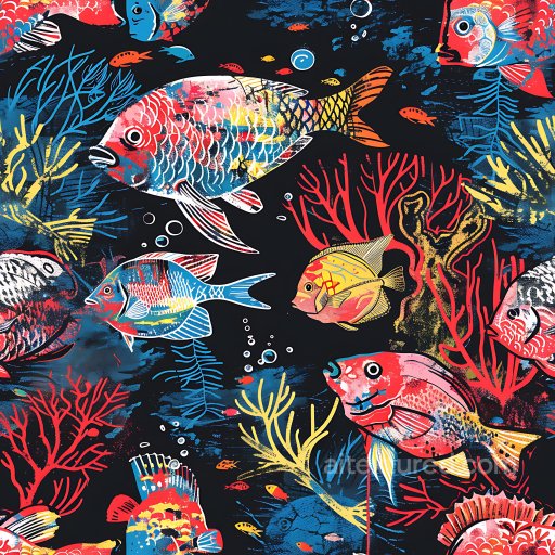 Seamless 3D PBR Graffiti Texture Featuring Vibrant Fish and Coral Patterns texture preview