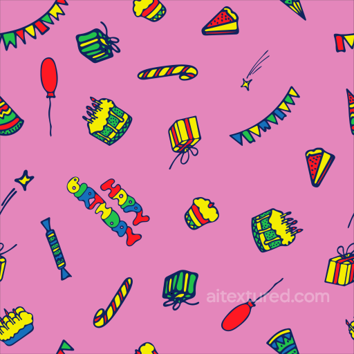 Featuring Colorful Birthday Icons on Pink Background seamless Birthday PBR texture