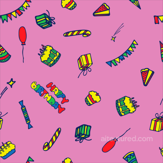 Featuring Colorful Birthday Icons on Pink Background Birthday texture preview