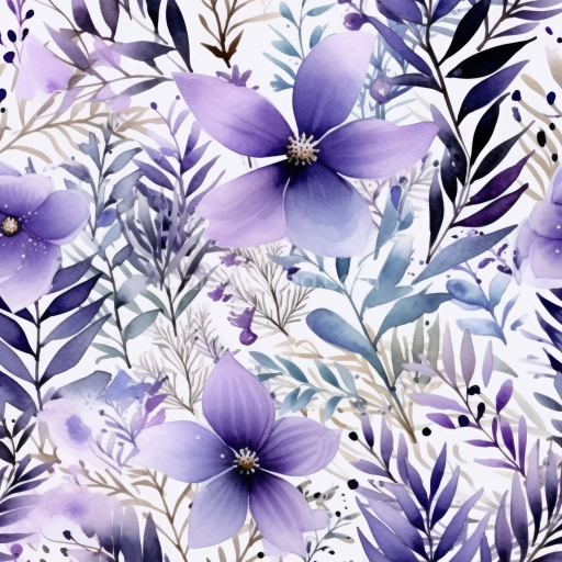 Seamless 3D PBR Texture of Purple Flower Watercolor Fabric Pattern