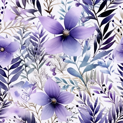 Purple Flower Watercolor Fabric Pattern Seamless Texture seamless Purple Flower PBR texture