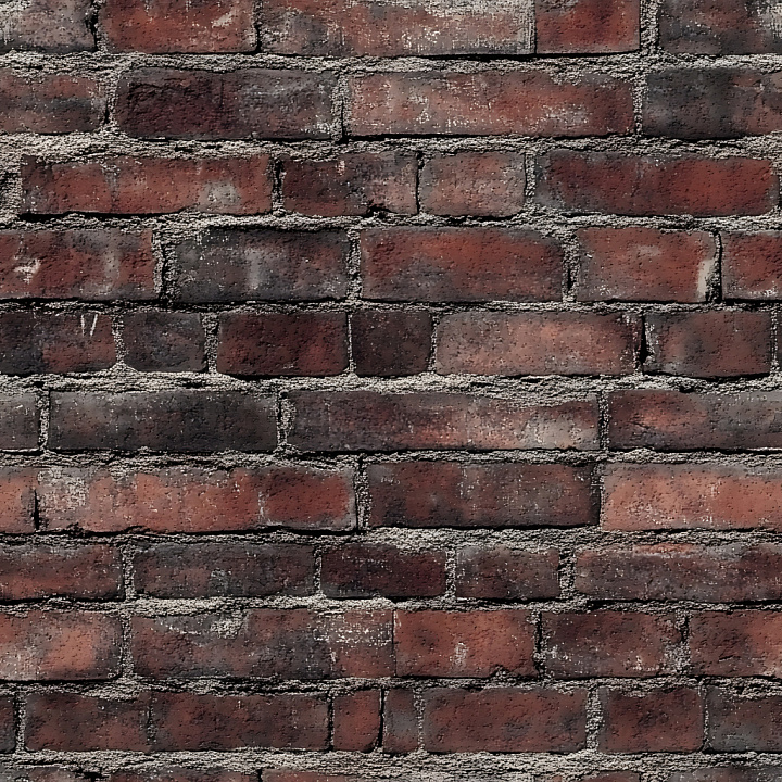 Aged Cracked Brick Wall with Worn Mortar in Deep Reds and Browns seamless PBR texture preview
