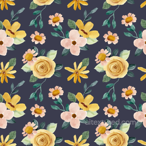 Floral Watercolor Pattern Texture with Yellow and Pink Flowers seamless Floral PBR texture